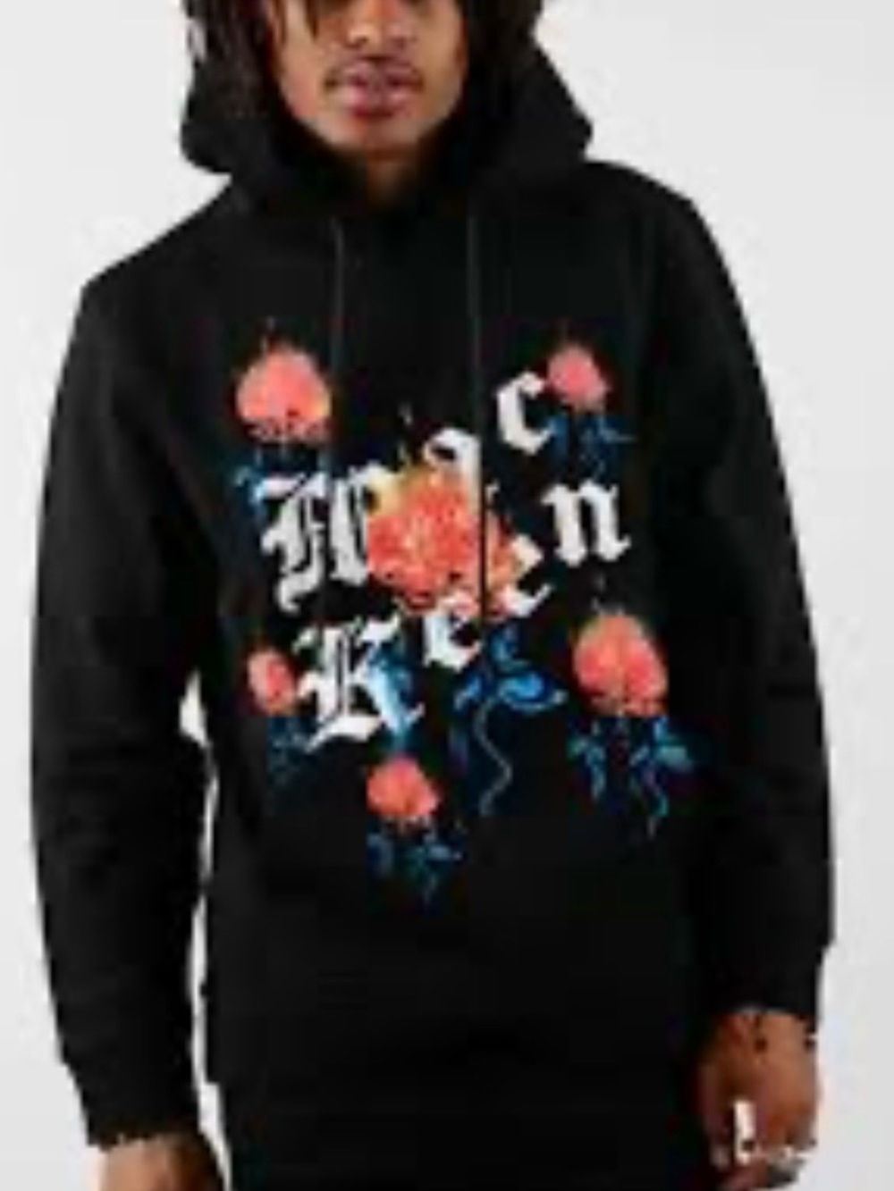 Black MacKeen Floral Graphic Hoodie - Men's Black Pullover Sz S